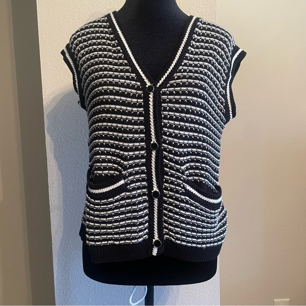 Evereve Black and White Striped Cardigan Vest